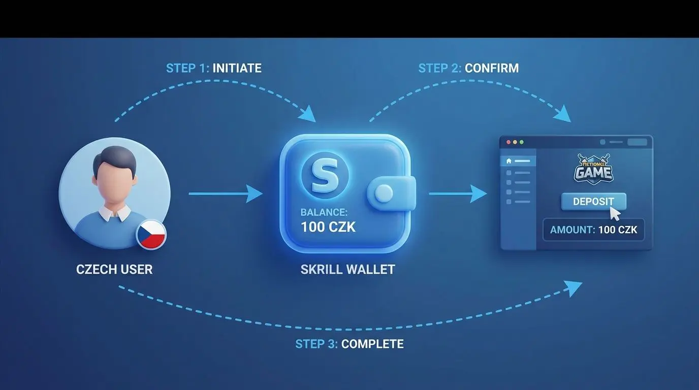 Schéma vkladu 100 Kč přes Skrill do online casina