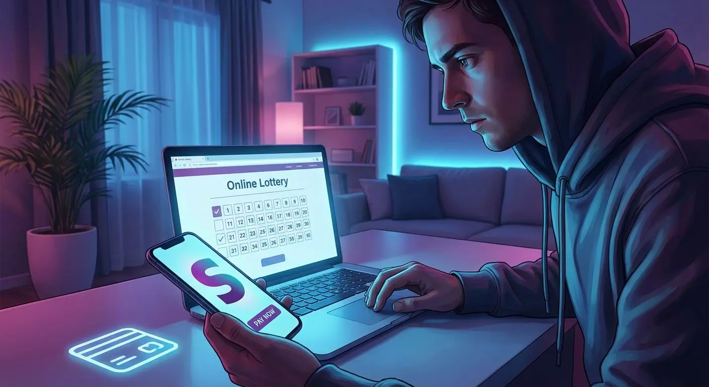 Hráč vyplňuje online loterijní tiket na notebooku a mobilu
