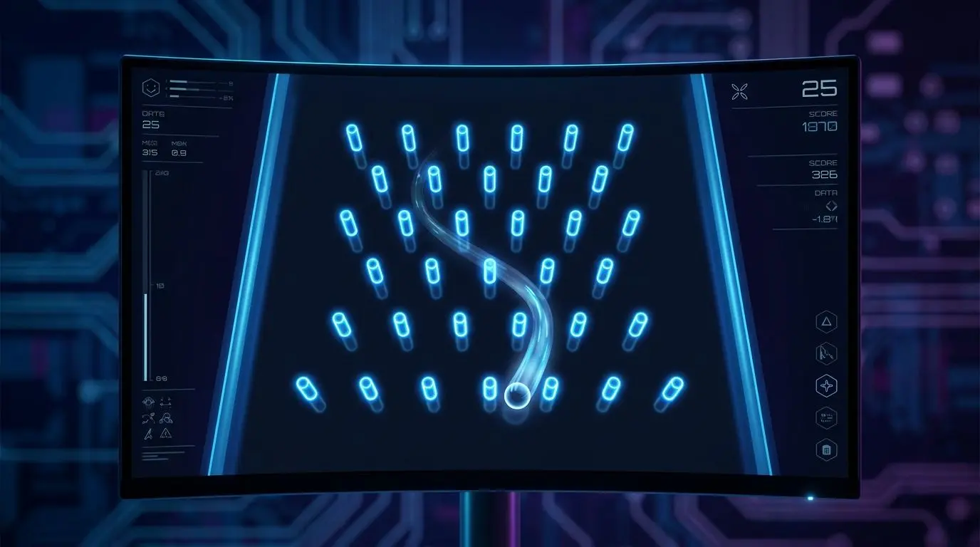 Stylizovaná Plinko deska v online prostředí