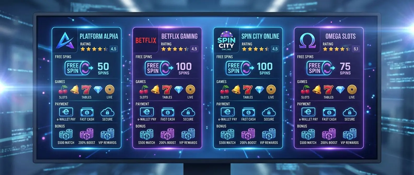 Srovnání více online platforem s free spins a e-peněženkou