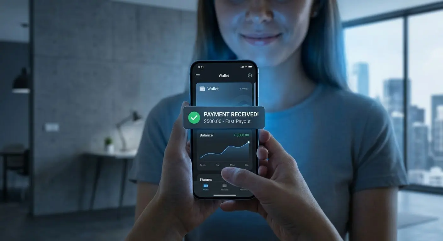 Mobil s notifikací o přijaté platbě do digitální peněženky
