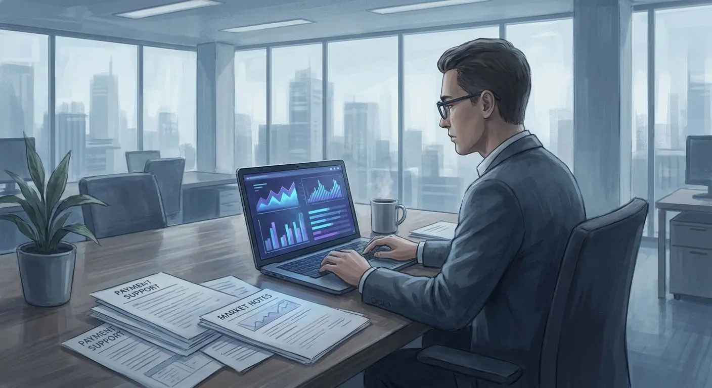 Ilustrační obrázek analytika online plateb u pracovního stolu