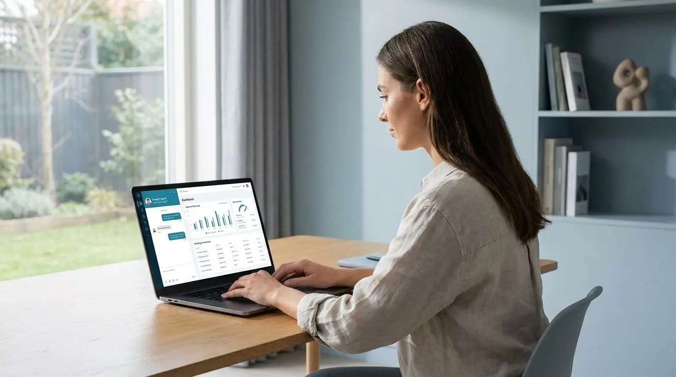 Uživatel komunikuje s online chat podporou přes notebook